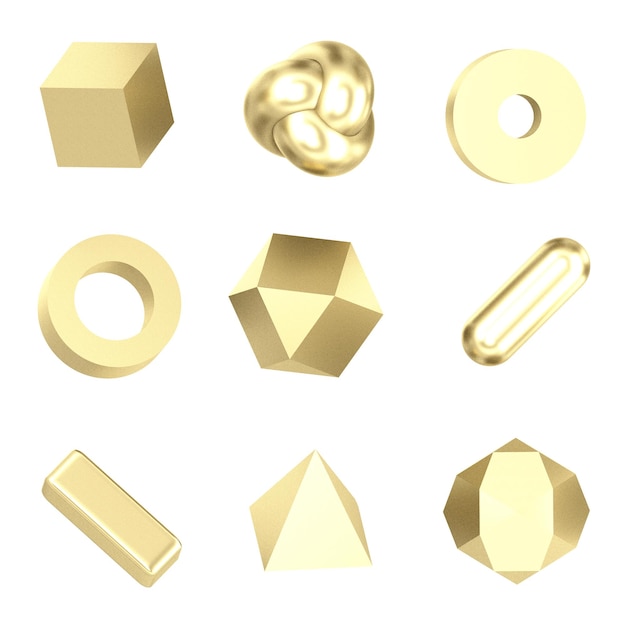 3d ゴールデンジオメトリックオブジェクトのセット