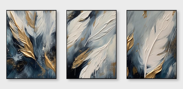 A set of abstract art prints Modern creative abstract artwork golden color print