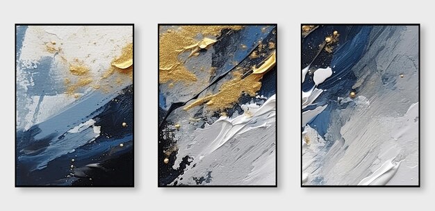 A set of abstract art prints Modern creative abstract artwork golden color print