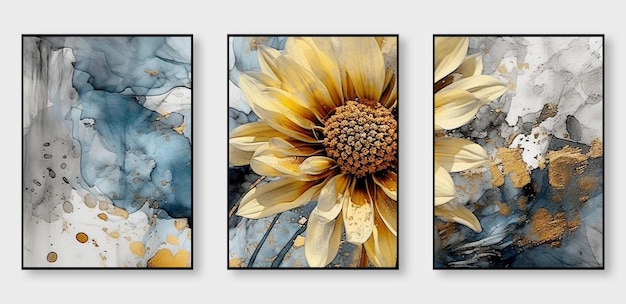 A set of abstract art prints Modern creative abstract artwork golden color print