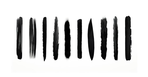 Photo set of abstract black ink paint brushes abstract straight paintbrush strokes isolated background