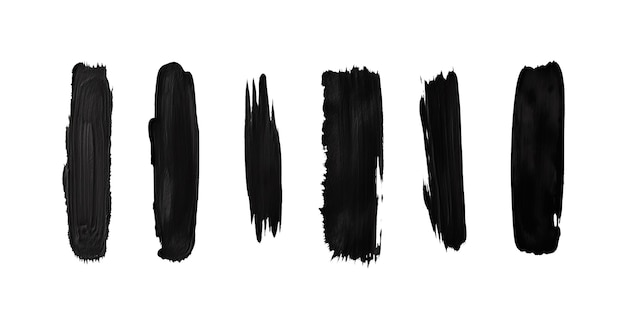 Photo set of abstract black ink paint brushes abstract straight paintbrush strokes isolated background