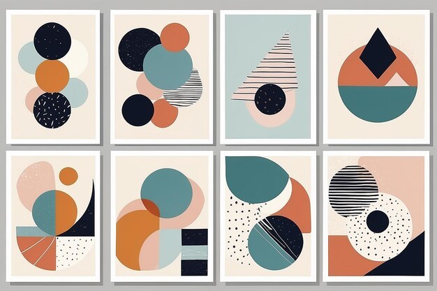 Set of abstract contemporary mid century posters with geometric shapesSBDFDF