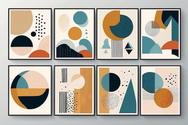 Set of abstract contemporary mid century posters with geometric shapesSDFSDFS