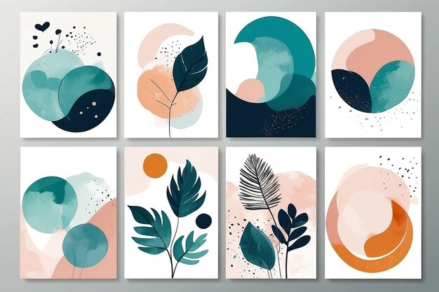 Set of abstract creative minimalist handpainted illustrations for wall decoration postcard