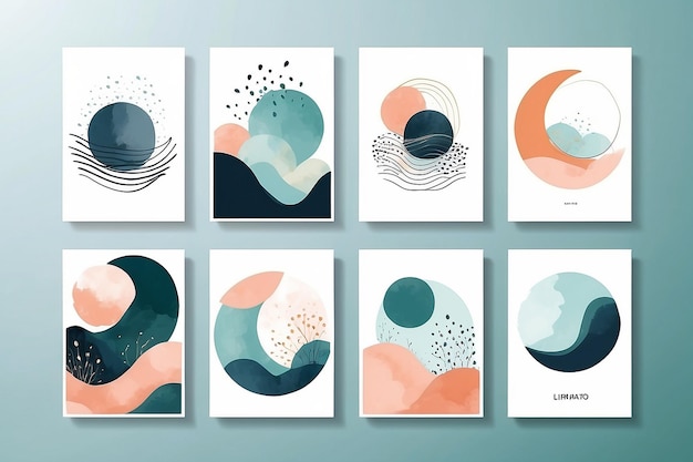 Набор абстрактных творческих минималистских ручных иллюстраций для декоративных открыток на стенах