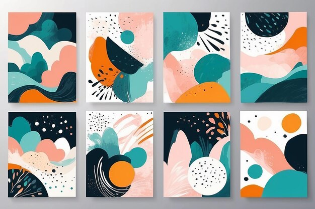 Photo set of abstract hand painted illustrations for postcard social media banner brochure cover design or wall decoration background modern abstract painting artwork