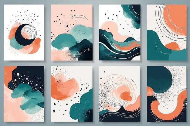 Set of Abstract Hand Painted Illustrations for Wall Decoration Postcard Social Media Banner