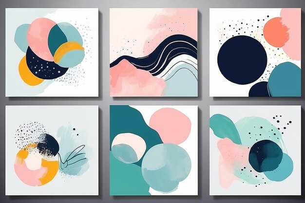 Set of Abstract Hand Painted Illustrations for Wall Decoration Postcard Social Media Banner