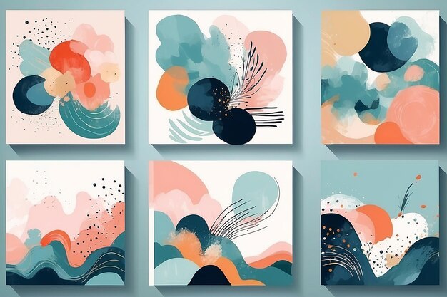 Set of Abstract Hand Painted Illustrations for Wall Decoration Postcard Social Media Banner