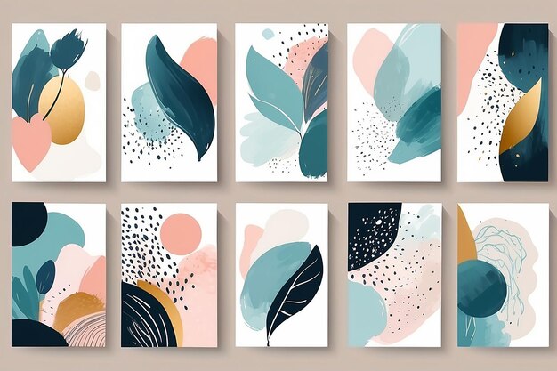 Набор абстрактных ручных иллюстраций для украшения стен открытка социальных сетей баннер