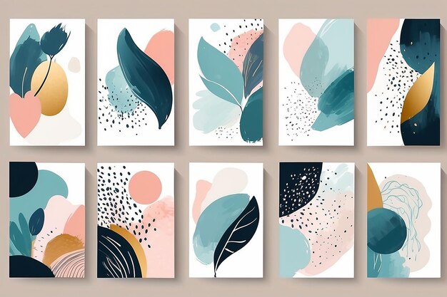 Set of Abstract Hand Painted Illustrations for Wall Decoration Postcard Social Media Banner