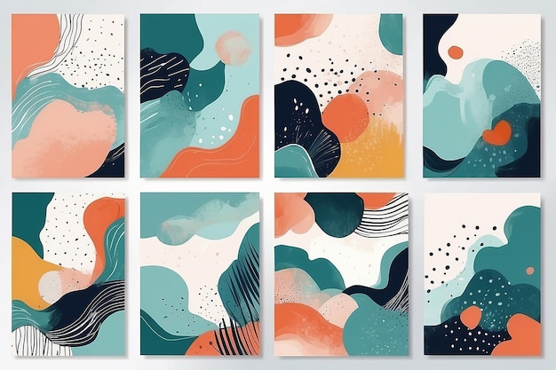 Set of Abstract Hand Painted Illustrations for Wall Decoration Postcard Social Media Banner