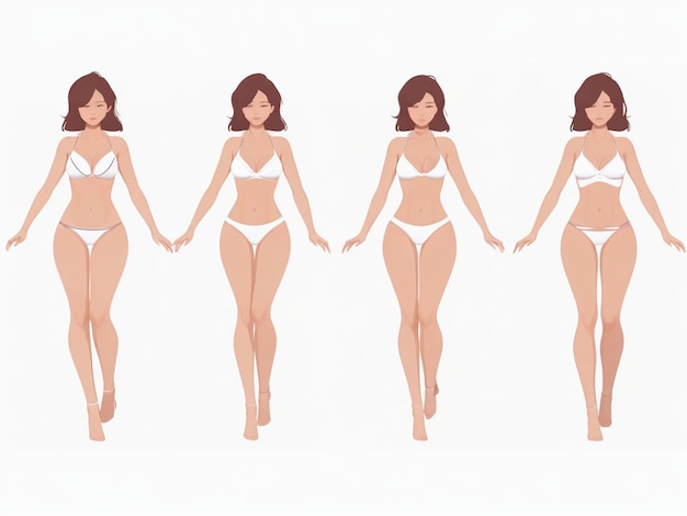 Photo set of abstract minimalistic female figure in underwear vector illustration of the female body