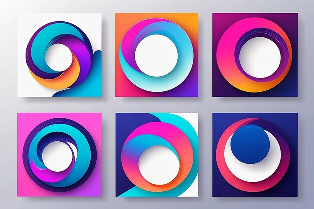 Set of abstract modern graphic circle elements Dynamical colored around forms and line