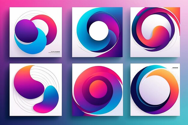 Set of abstract modern graphic circle elements Dynamical colored around forms and line