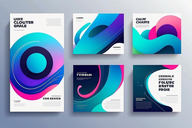 Set of abstract modern graphic circle elements Dynamical colored around forms and line