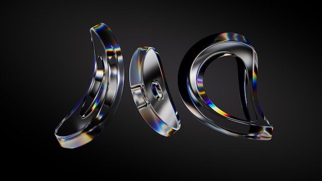 A set of abstract rounded glass shapes displaying a dispersion