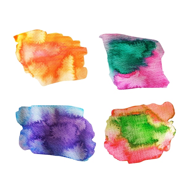 Set of abstract watercolor multicolored blots with blur