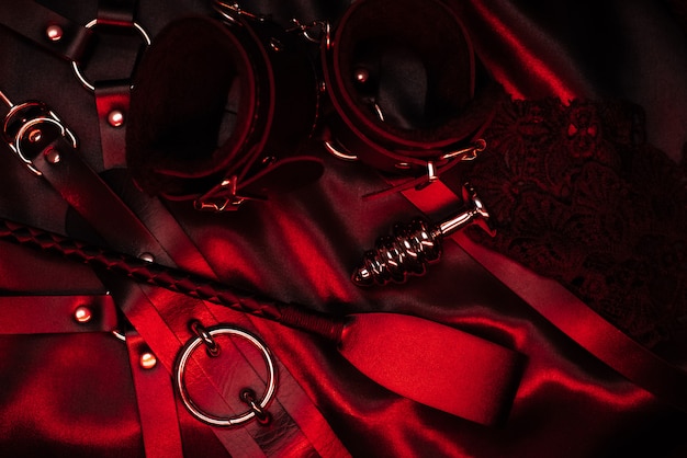 Photo set of accessories for bdsm sex with domination and submission