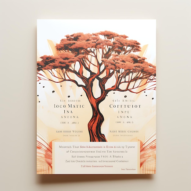 Photo a set of african baobab tree wedding invitation card tree shape recyc 2d flat art watercolor typo