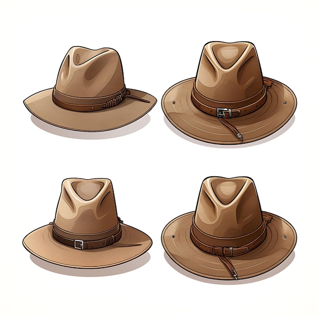 Photo set of akubra australian item outback design wide brimmed hat adv 2d asset design clipart flat