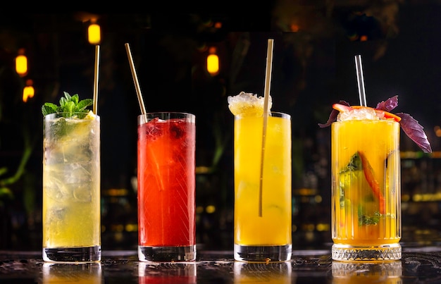 set of alcoholic drink on the dark background