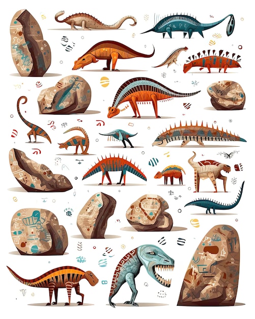 set of animals illustrations like ancients popolations