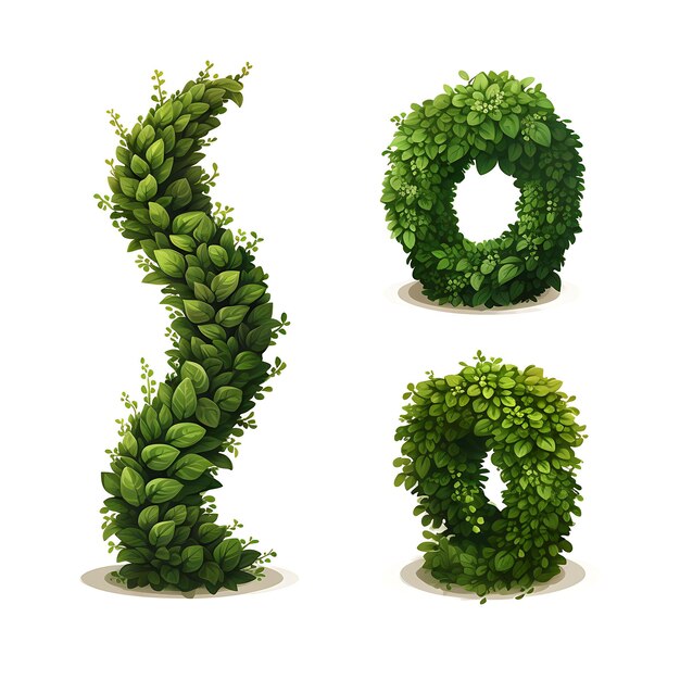 Photo a set of arborvitae hedges sculpted into spiral forms embellished wit isolated on white bg clipart