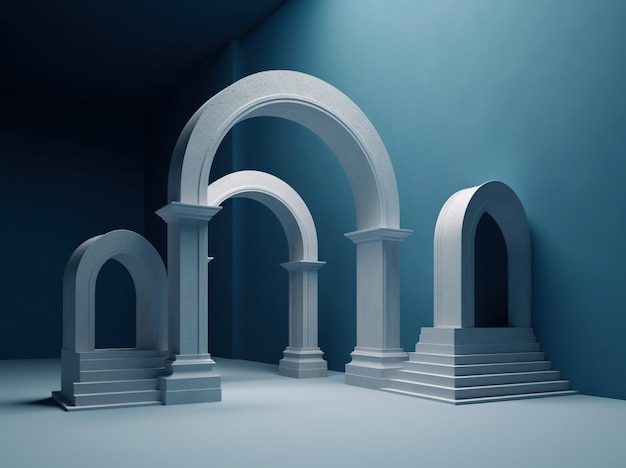 A set of arches in a blue room