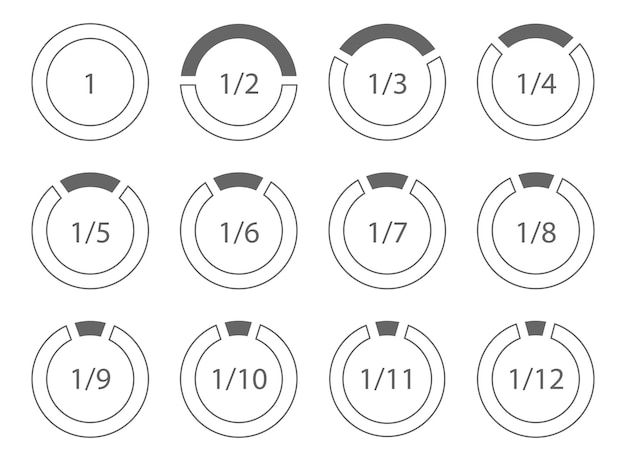 Photo set of arithmetic fractions segmented ring design element template