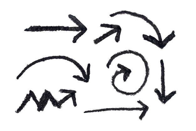 白い背景に黒い筆で描かれた矢印のセット