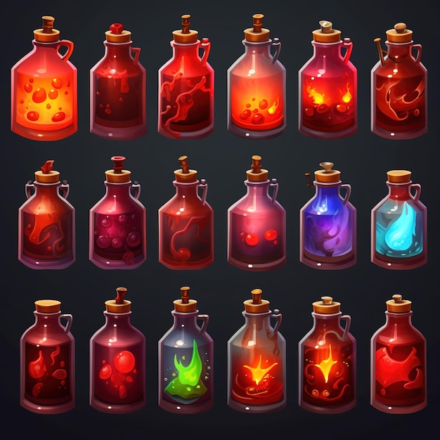 Photo set art of potion bottles illustration