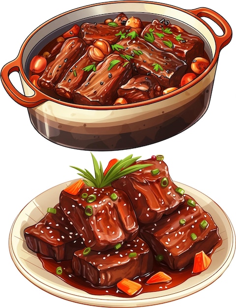 Set of asian traditional dishes illustration