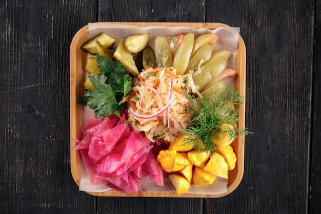 Set of assorted pickled vegetables appetizer