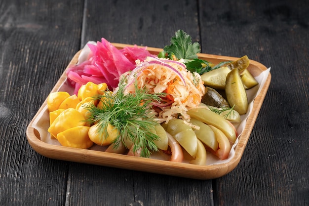 Set of assorted pickled vegetables appetizer