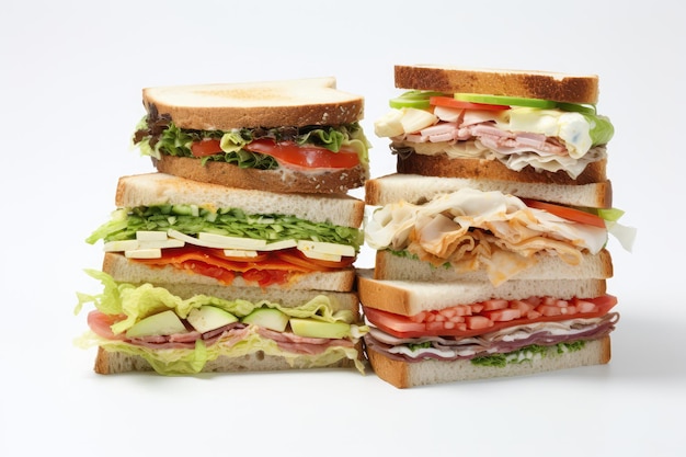 Set Of Assorted Sandwiches On White Background Generative AI