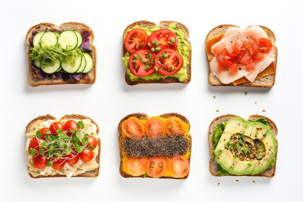 Set Of Assorted Sandwiches On White Background Top View Generative AI