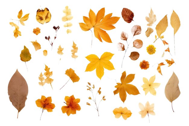 Set of autumn composition with dry leaves on a white background AI