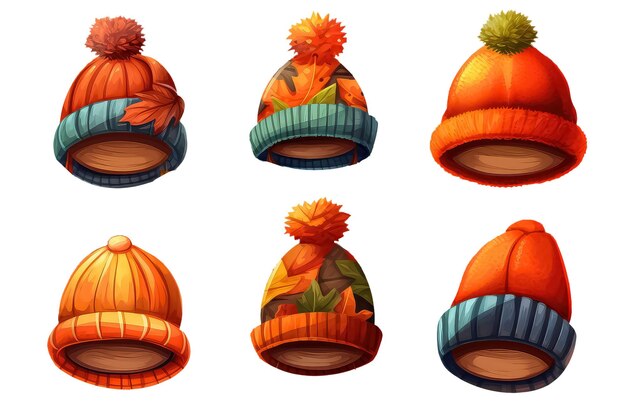 Set of autumn hats for autumn design isolated on white background AI