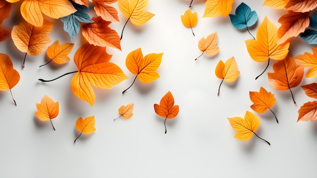 Set of autumn leaves with different colors isolated on white background