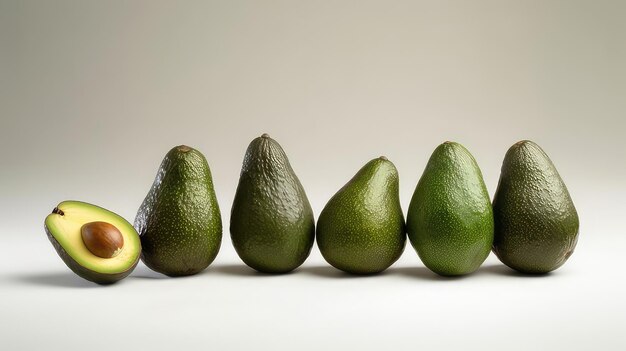 Photo set of avocado isolated on white background