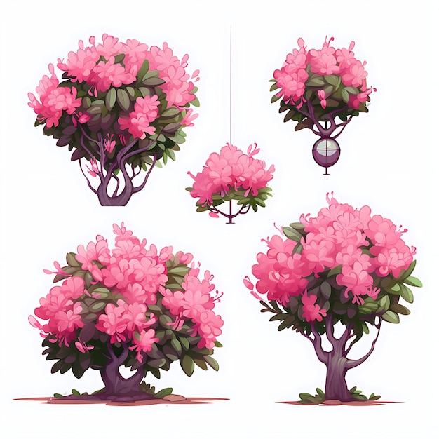 Photo a set of azalea bushes pruned into cloud like forms decorated with ha isolated on white bg clipart