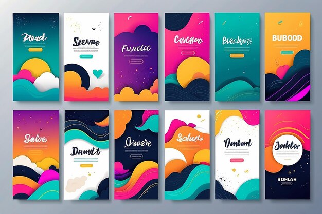 Set of backgrounds with Flat Dynamic Design Applicable for Covers Placards Posters