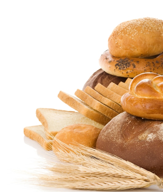 Set of bakery products isolated on white background