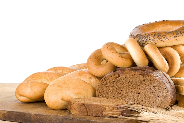 Set of bakery products isolated on white background