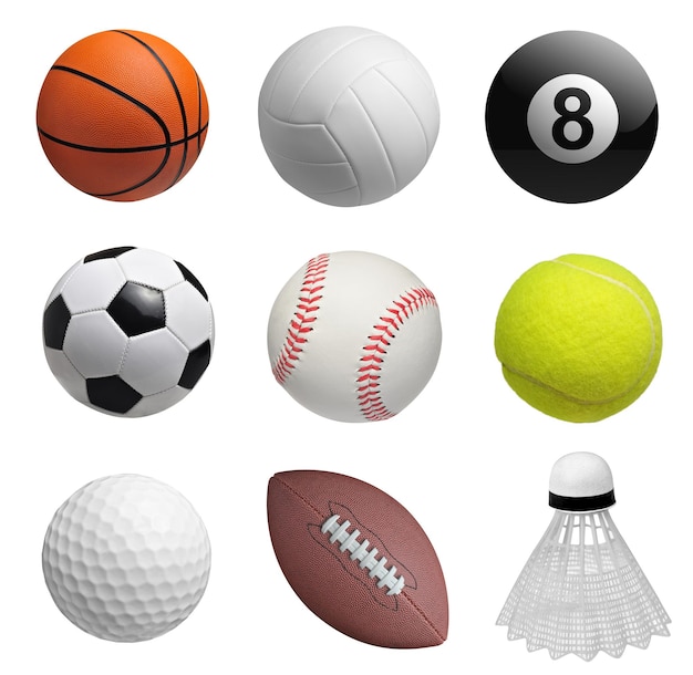 Photo set of balls isolated on white background