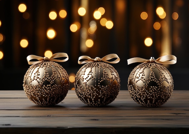 Set of balls or spheres for the Christmas tree with golden highlights.