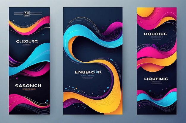 Set of banners graphic elements flowing liquid shapes and modern abstract geometric lines