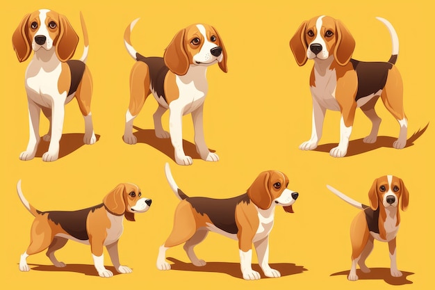 set of beagle dog in different poses